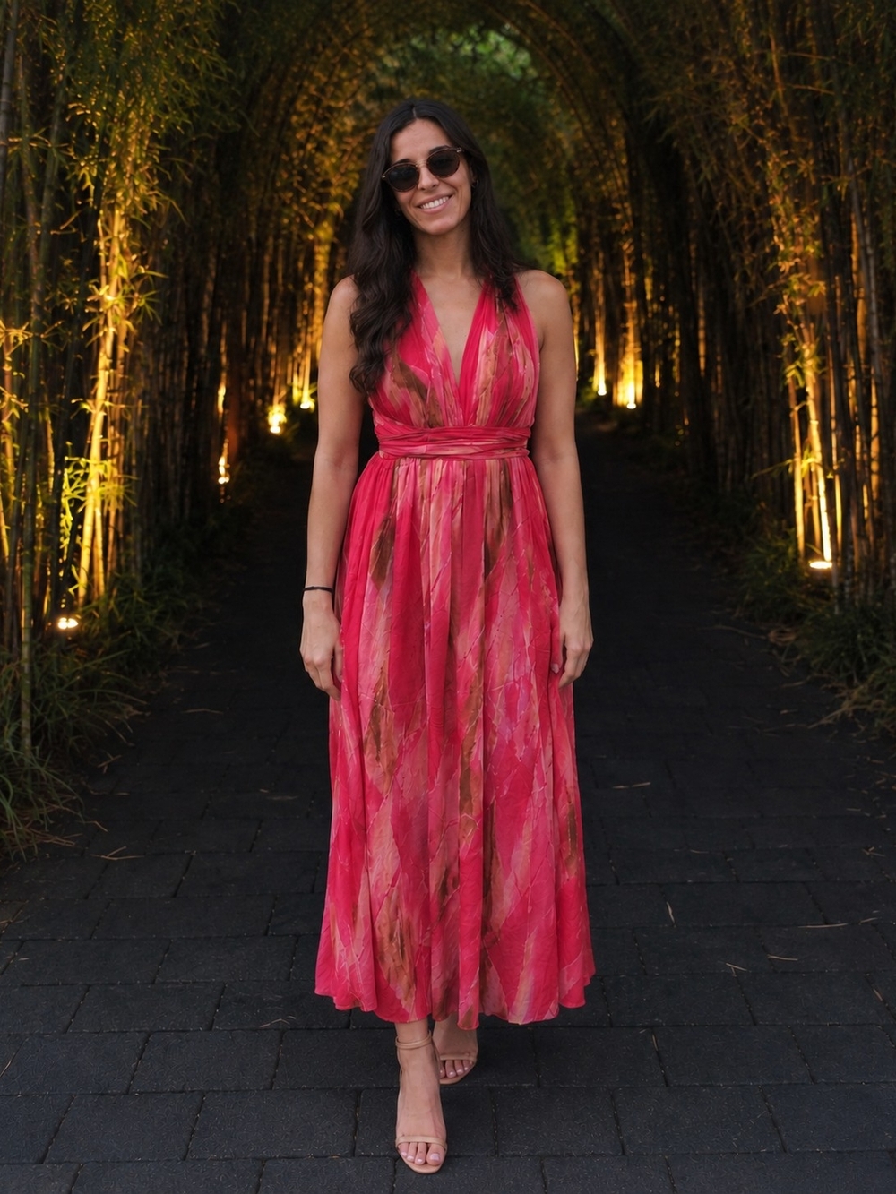 Pink Halter-Style Printed Maxi Dress